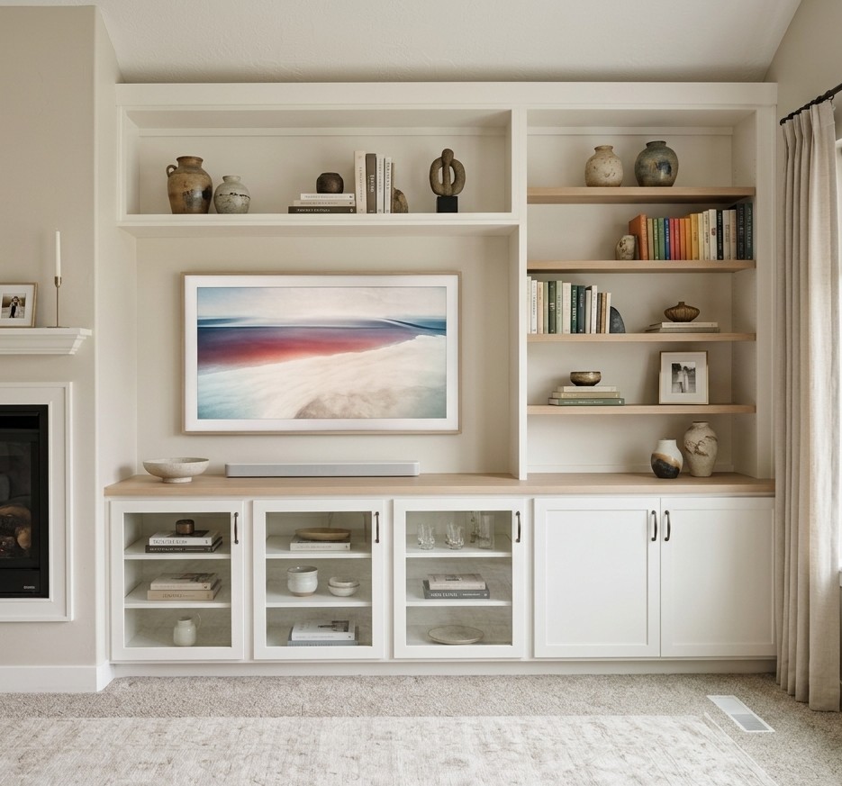 Custom built-in entertainment center and shelving